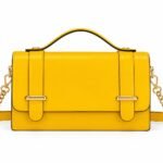 Geantă Arhitecturală Tip Satchel/Flap cu Barete Verticale și Feronerie Auriu în Nuanță Galben-Solar (Warm Sand / Sunburst)
