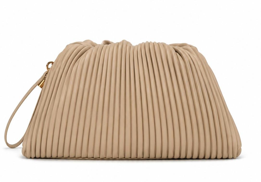 WhatsApp Image 2026-09-14 at 10.01.00 Geantă Pouch Arhitecturală Plisată cu Cadru Încrețit și Barete Laterale Nodate - imagine 1