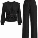 Set Coordonat Utilitar-Chic din Jerseu/Crep în Nuanță Negru-Abanos cu Inserții Arhitecturale