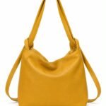 Geantă Hobo/Tote Arhitecturală Conversibilă din Piele Fin Texturată în Nuanță Galben Muștar / Sofran