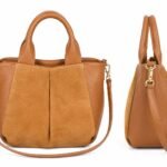 Geantă Arhitecturală Hibrid din Piele Granulată și Piele Întoarsă / Suede cu Mânere Superioare și Baretă Detasabilă în Nuanță Brun Cognac / Warm Sand