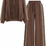 Costum Arhitectural Sport-Chic Two-Piece din Jachetă cu Volane și Pantaloni Asortați în Nuanță Brun Ciocolatiu / Abanos