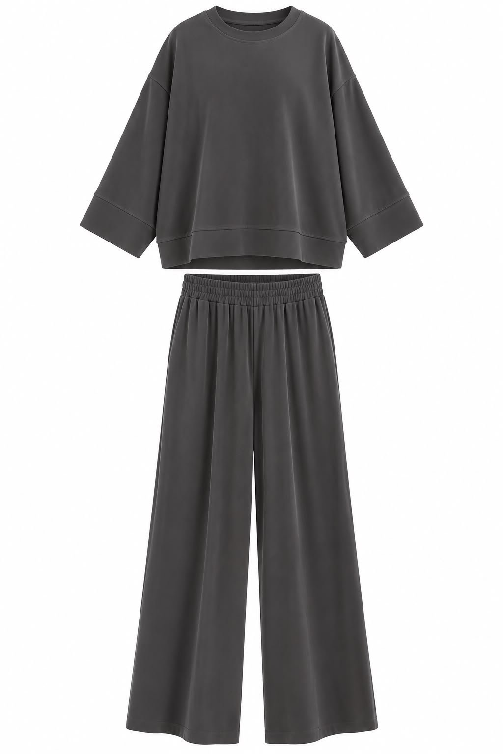 WhatsApp Image 2026-09-16 at 04.04.38 Costum Arhitectural Minimalist Two-Piece din Bluză Lejeră și Pantaloni Larga Asortați în Nuanță Gri Cărbune / Abanos - imagine 1