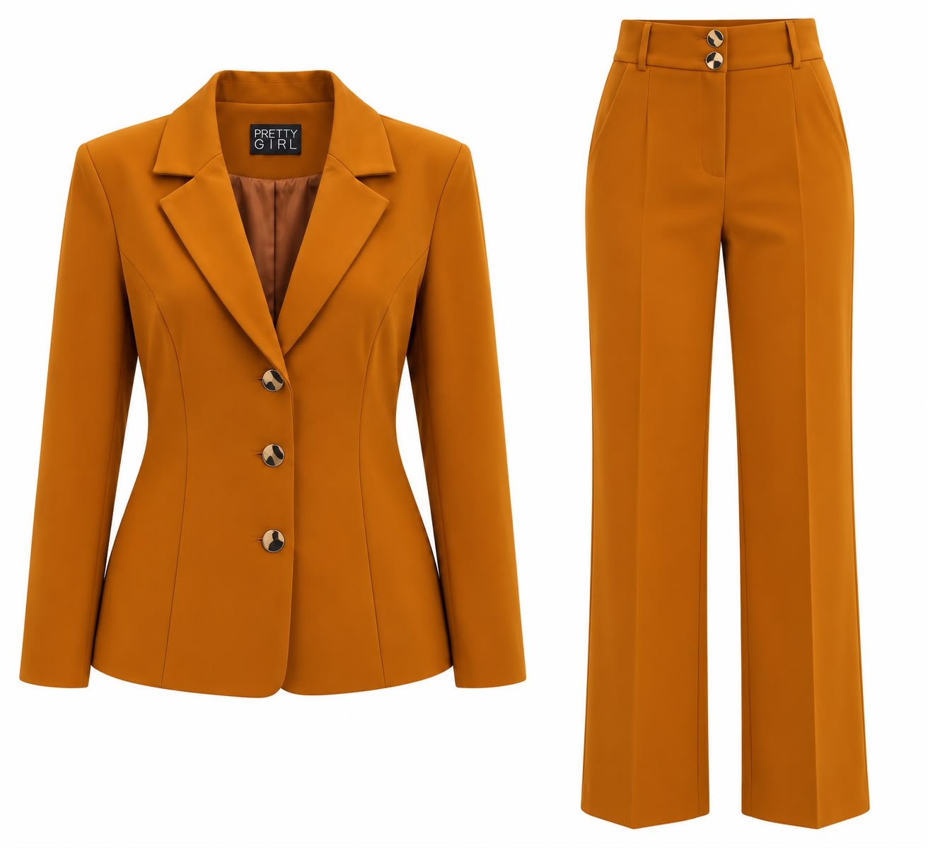 WhatsApp Image 2026-09-16 at 07.45.28 Costum Arhitectural Tailored Two-Piece din Sacou Cambrat cu Nasturi și Pantaloni Drepți Asortați în Nuanță Warm Sand / Muștar Cald - imagine 1