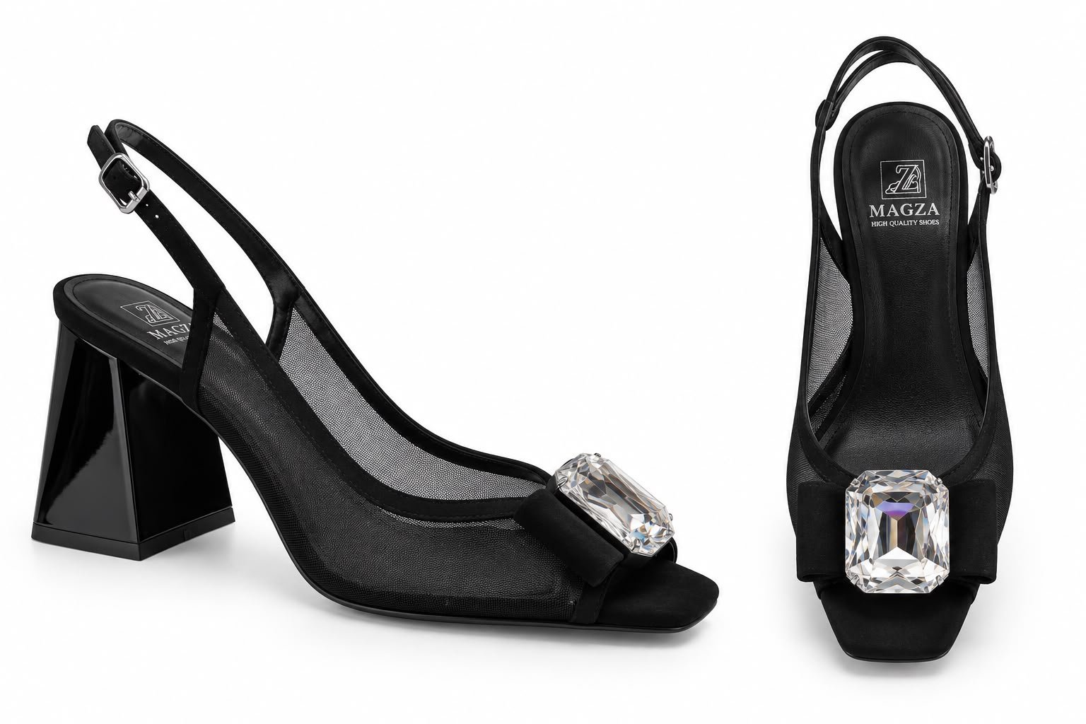 WhatsApp Image 2026-09-18 at 02.11.54 (3) Pantofi Stiletto Arhitecturali slingback din Plasă Transparentă cu Cristale Majore, Vârf Pătrat Decupat și Toc Evazat în Nuanță Negru Abanos - imagine 1