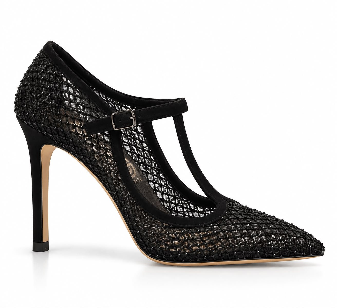 WhatsApp Image 2026-09-18 at 05.41.44 (1) Pantofi Stiletto Arhitecturali tip T-Strap din Plasă cu Micro-Cristale și Toc Stiletto în Nuanță Negru Abanos - imagine 1