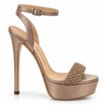 Sandale Platformă Stiletto Arhitecturale din Piele cu Imprimeu Reptilă Auriu, Barete cu Cristale și Toc Înalt în Nuanță Gold Metalic