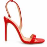 Sandale Arhitecturale Minimaliste slingback din Piele Lăcuită cu Baretă Fină și Toc Stiletto în Nuanță Roșu Aprins / Crimson