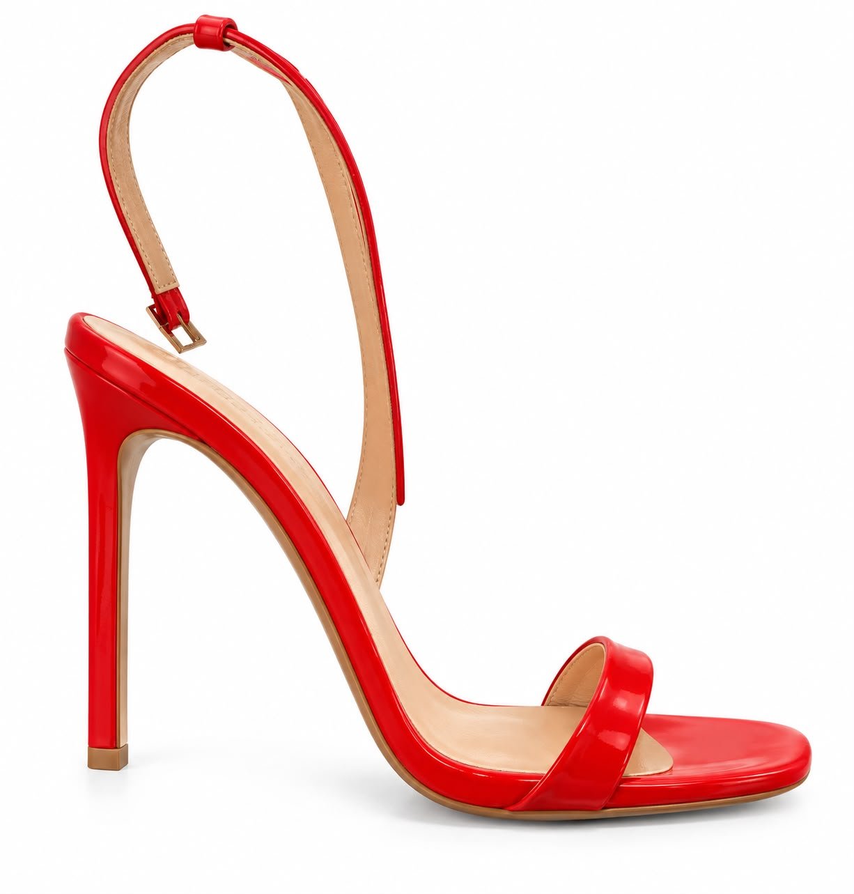 WhatsApp Image 2026-09-18 at 06.28.33 Sandale Arhitecturale Minimaliste slingback din Piele Lăcuită cu Baretă Fină și Toc Stiletto în Nuanță Roșu Aprins / Crimson - imagine 1