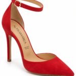 Pantofi Stiletto Arhitecturale din Piele Întoarsă cu Vârf Ascuțit, Baretă pe Gleznă și Toc Stiletto în Nuanță Roșu Aprins