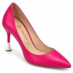Pantofi Stiletto Arhitecturali din Piele cu Vârf Ascuțit și Toc Evazat Bicolor în Nuanță Roz Magenta