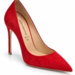 Pantofi Stiletto Arhitecturali din Piele Întoarsă cu Vârf Ascuțit și Toc Stiletto Înalt în Nuanță Roșu Aprins