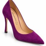 Pantofi Stiletto Arhitecturali din Piele Întoarsă cu Vârf Ascuțit și Toc Stiletto Înalt în Nuanță Violet Regal