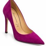 Pantofi Stiletto Arhitecturali din Piele Întoarsă cu Vârf Ascuțit și Toc Stiletto Înalt în Nuanță Violet Regal