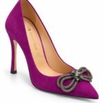 Pantofi Stiletto Arhitecturali din Piele Întoarsă cu Fundă Volumetrică din Cristale Întunecate, Vârf Ascuțit și Toc Stiletto în Nuanță Violet Regal