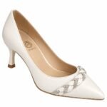 Pantofi Stiletto Arhitecturali din Piele cu Vârf Ascuțit, Baretă Împletită cu Cristale și Toc Mediu în Nuanță Alb Fildeș