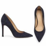 Pantofi Stiletto Arhitecturali din Piele Întoarsă cu Vârf Ascuțit și Toc Înalt în Nuanță Albastru Marin