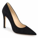 Pantofi Stiletto Arhitecturali din Piele Întoarsă cu Vârf Ascuțit și Toc Stiletto Înalt în Nuanță Negru Intens