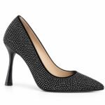 Pantofi Stiletto Arhitecturali cu Vârf Ascuțit, Pavaj Integral de Micro-Cristale și Toc Stiletto Geometric în Nuanță Negru Intens