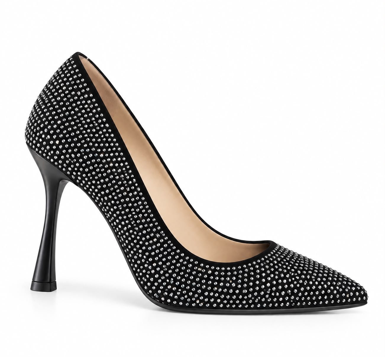 WhatsApp Image 2026-09-19 at 02.49.11 Pantofi Stiletto Arhitecturali cu Vârf Ascuțit, Pavaj Integral de Micro-Cristale și Toc Stiletto Geometric în Nuanță Negru Intens - imagine 1