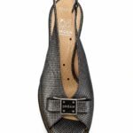 Sandale Arhitecturale tip Slingback din Piele Texturată cu Vârf Decupat, Cataramă Centrală „DREAM” și Talpă Plată în Nuanță Gri Cenușiu / Argintiu Întunecat