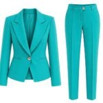 Costum Arhitectural din Două Piese cu Sacou Tailored cu Un Singur Nasture și Pantaloni conici în Nuanță Turcoaz Vibrant