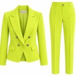 Costum Arhitectural din Două Piese cu Sacou Tailored cu Două Rânduri de Nasturi și Pantaloni Conici în Nuanță Verde Lime / Chartreuse