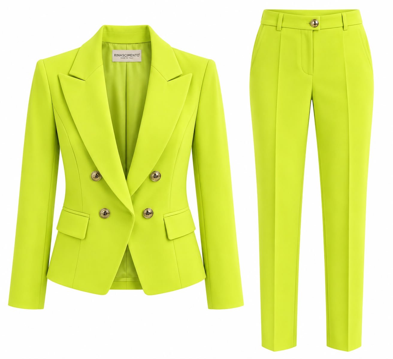WhatsApp Image 2026-09-21 at 07.16.55 (1) Costum Arhitectural din Două Piese cu Sacou Tailored cu Două Rânduri de Nasturi și Pantaloni Conici în Nuanță Verde Lime / Chartreuse - imagine 1