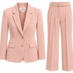 Costum Arhitectural din Două Piese cu Sacou Tailored cu Două Nasturi și Pantaloni Largați cu Curea în Nuanță Roz Prăfuit / Blush