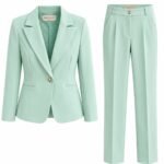 Costum Arhitectural din Două Piese cu Sacou Tailored cu Un Nasture și Pantaloni Conici în Nuanță Verde Mentă / Pastel