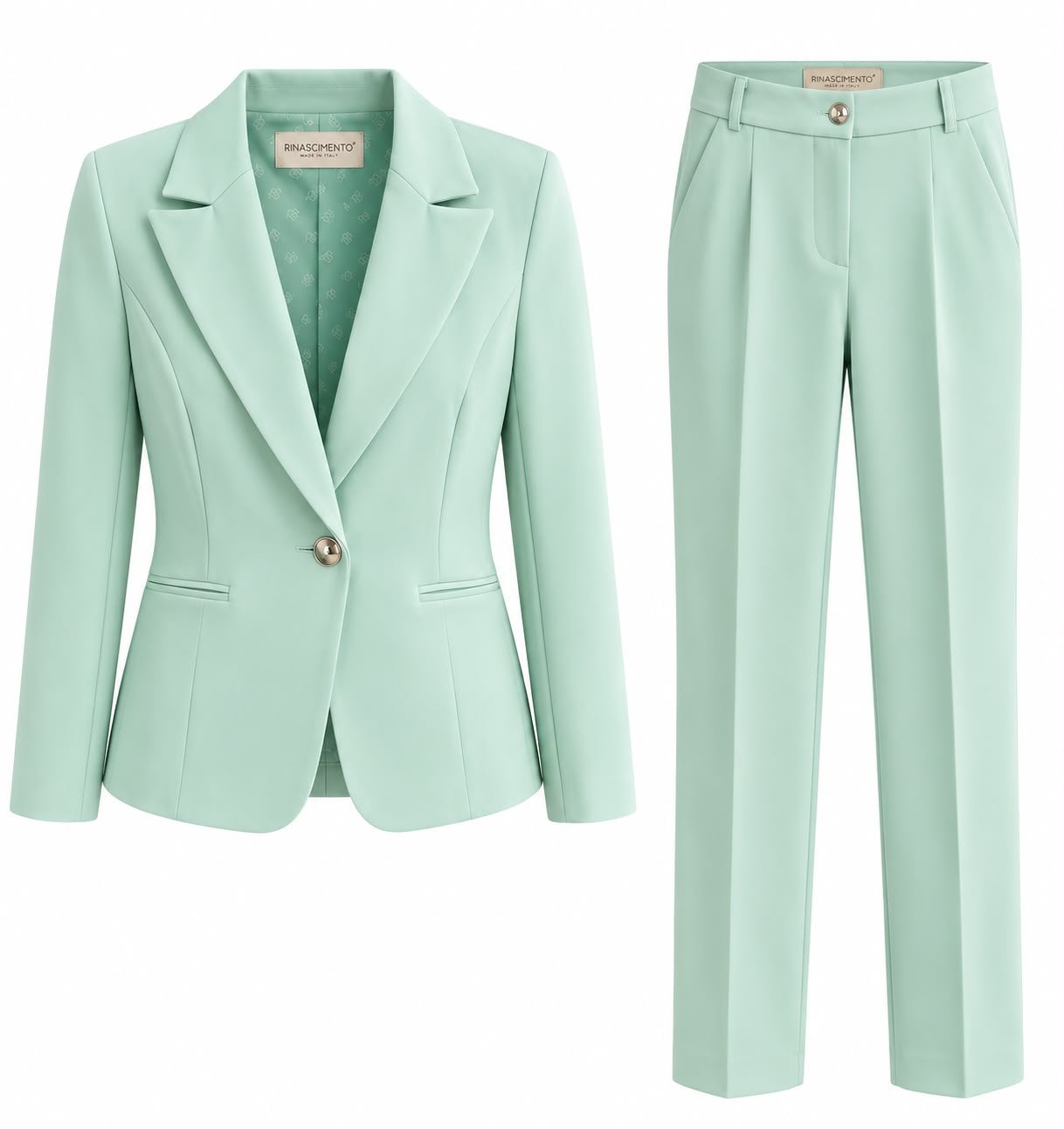 WhatsApp Image 2026-09-22 at 08.27.10 Costum Arhitectural din Două Piese cu Sacou Tailored cu Un Nasture și Pantaloni Conici în Nuanță Verde Mentă / Pastel - imagine 1