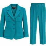 Costum Arhitectural din Două Piese cu Sacou Tailored cu Buzunare Multiple și Pantaloni Conici în Nuanță Turcoaz / Albastru Petrol