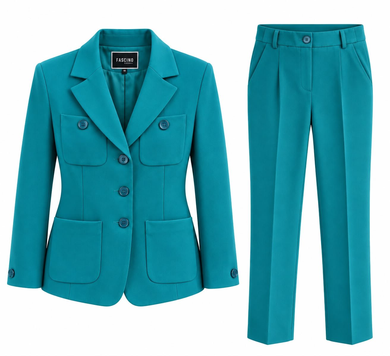 WhatsApp Image 2026-09-22 at 08.50.33 Costum Arhitectural din Două Piese cu Sacou Tailored cu Buzunare Multiple și Pantaloni Conici în Nuanță Turcoaz / Albastru Petrol - imagine 1