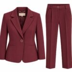 Costum Arhitectural din Două Piese cu Sacou Tailored cu Un Nasture și Pantaloni Conici în Nuanță Burgundy / Vișiniu Închis
