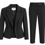 Costum Arhitectural din Două Piese cu Sacou Tailored Minimalist și Pantaloni Conici în Nuanță Negru Abis / Onix